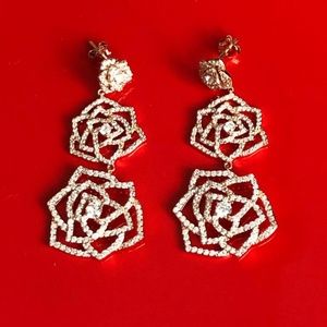 925Silver Gold-tone Polished CZ PostDangleEarrings